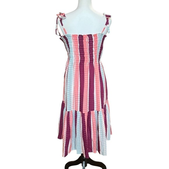 Tanya Taylor Dress Size XL Pink Stripe Smocked Leandra Sleeveless NWT Sundress - Picture 5 of 9
